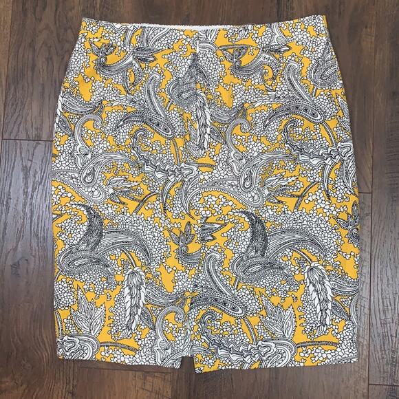 J Crew Basket Weave Paisley Yellow Pencil Skirt - Picture 5 of 5